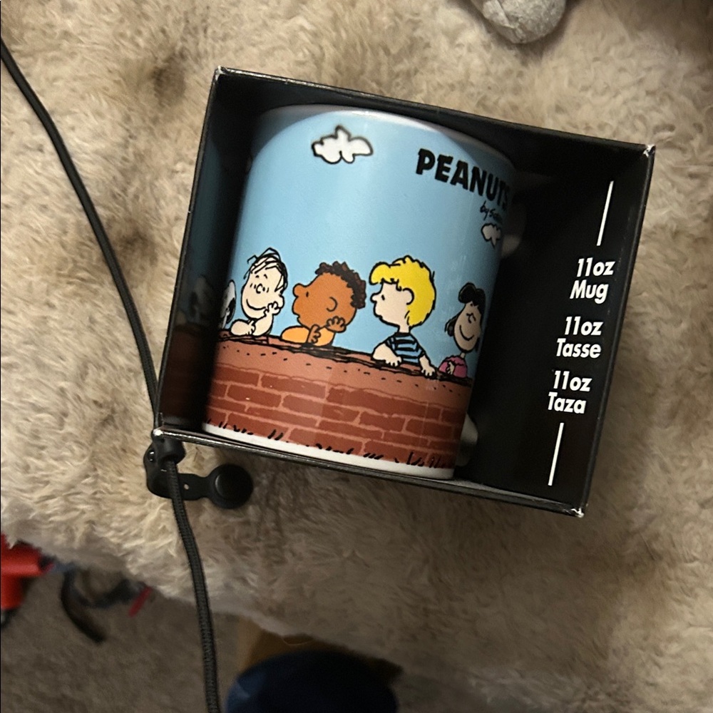 Peanuts 11oz Ceramic Mug — Light Blue with Brick and Character Print